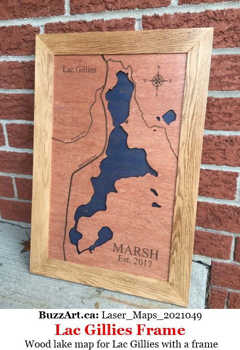 Wood lake map for Lac Gillies with a frame